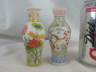 Two Chinese Enamelled Bird Peking Glass Enamelled Vases - 4 Character Marks