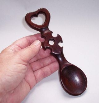 Antique/vintage Wooden Welsh Love Spoon Hand Carved Love Heart & Celtic Cross