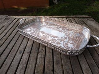 Stunning Vintage Silver On Copper Galleried Serving Tray By Viners England
