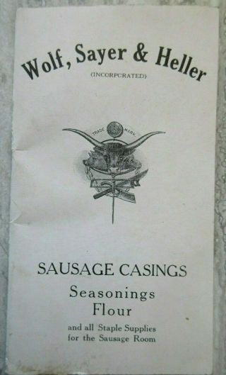Antique Wolf,  Sayer & Heller Sausage Casings Chicago Booklet Brochure 48 Pages