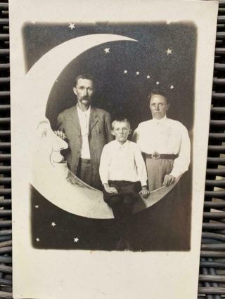 Vintage Antique RPPC Photo Postcard Paper Moon Family Man Woman Child Arcade 2