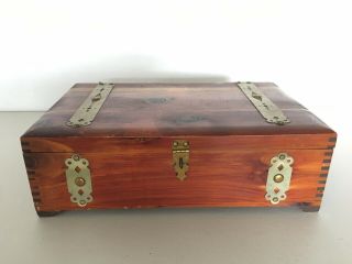 Antique Vintage Wood Box Metal Style Finger Joint Art Collectible