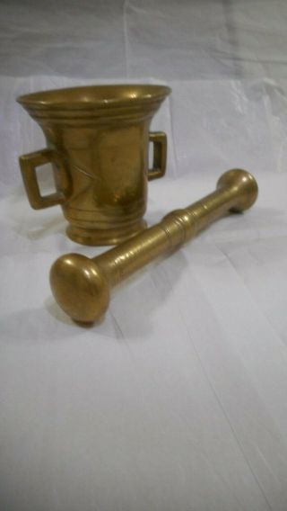 Unique Antique Mortar And Pestle Solid Brass W/ Handles Large Size 5,  Pounds