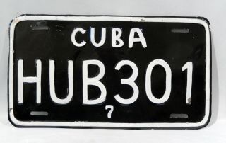 Rare Cuba Car License Plate Black Metal And White Hand Painted Letters & Numbers
