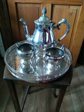 Silver Plated Vintage 3 Piece Tea / Coffee Set And Tray.