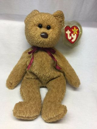 Curly The Bear Rare Retired Ty Beanie Baby Swing & Tush Tag Typo Errors Stamp