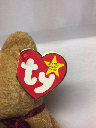 Curly The Bear Rare Retired TY Beanie Baby Swing & Tush Tag Typo Errors Stamp 3