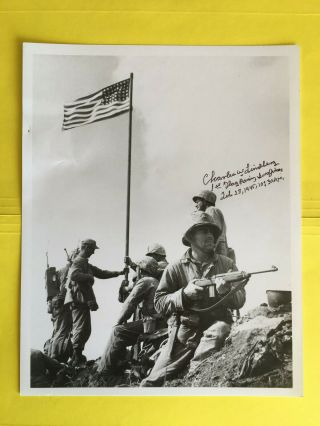 Charles W.  Lindberg Signed 8x10 Iwo Jima Flag Raising 1945 Marines Wwii Rare