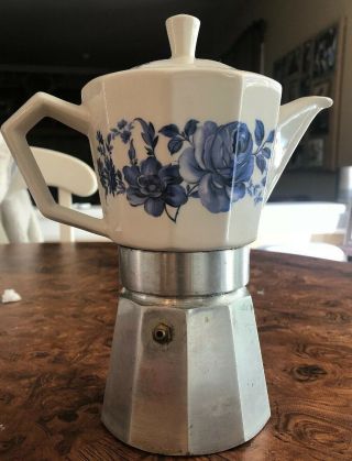 Rare Mini Flory Express Stove Top Coffee Maker W/ceramic Pot Italy - 7” Tall