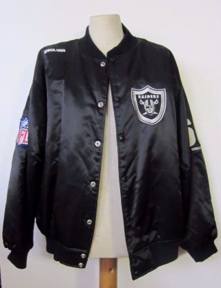 Vintage Rare Oakland Raiders Black Satin Jacket Circa 1960 Print Size Xl
