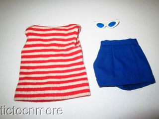 Vintage Barbie Doll Fashion Pak Clothes Tee Shirt & Shorts Red & White Stripe