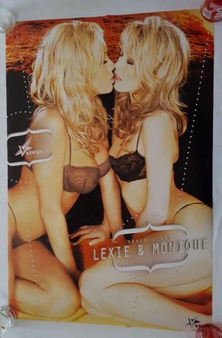 Rare Vintage Vivid Girls Poster 24x36 Lexie Monique Kiss Lesbian Girl Pin (2005)