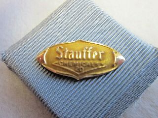 Stauffer Chemicals 10k Gold Rare 20 Year Service Award Pin Vintage
