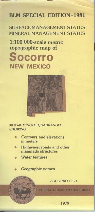 Usgs Blm Edition Topographic Map Mexico Socorro - 1981 - Mineral - 100k -