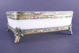 Fine Old Chinese Enameled Metal & Glass Jewelry Box Case Sculpture