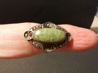 Unusual Vintage/Antique Hallmarked Silver Ring with green stone 2
