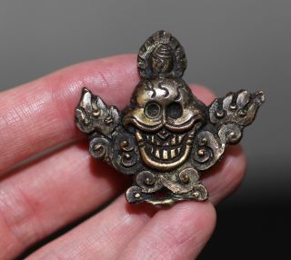 Antique Chinese Tibetan Bronze Silver Gilt Bronze Buddha Skull Fragment,  18th C.