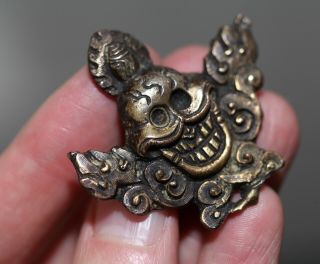 Antique Chinese Tibetan bronze silver gilt bronze buddha skull fragment,  18th C. 2