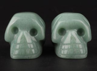 2 Natural Dongling Jade Hand Carving Skull Statue Exorcism Gift Old