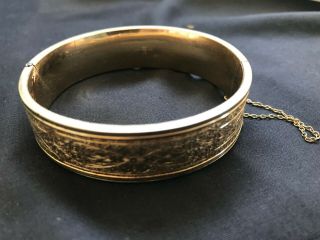 Antique Victorian Gold Filled Chased Design Clamp Bracelet B B Co.
