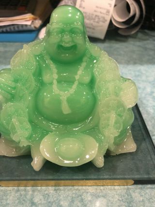Chinese Feng Shui Laughing Smiling Buddha Statue Sculpture Made Green Stone 3