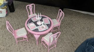 Vintage Barbie 1984 Sweet Roses Dining Table Chairs,  Lazy Susan & Read