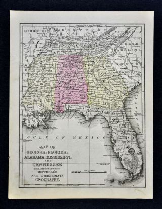 1876 Mitchell Map Us South Georgia Florida Alabama Mississippi Tennessee Atlanta