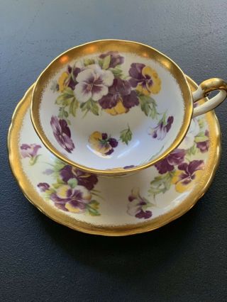 Vintage Royal Chelsea Purple/yellow Pansy Tea Cup And Saucer English Bone China