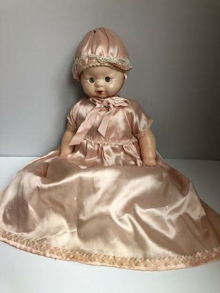 Vintage 20” Hard Plastic Baby Doll W/ Gown & Bonnet
