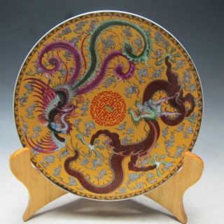 10.  2 " Old Porcelain Hand - Painted Dragon And Phoenix Plate W Qianlong Mark