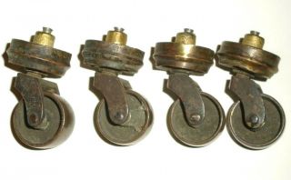 Set Of 4 Antique Early Cast Brass Swivel 2 " Casters