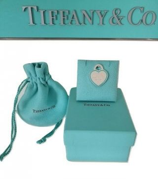 Rare Return To Tiffany&co Heart Tag Pendant Sterling Silver Enamel Finish