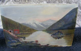 Antique 1900 Mountain Landscape Oil Painting By H.  L.  B.
