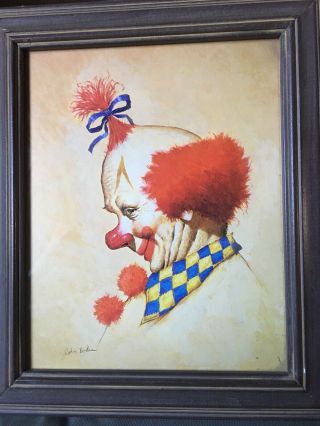 Vintage Painting Of A Creepy Circus Clown By John Boden - 10 " By 12 " Framed.