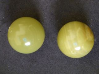 2 Large,  30mm,  Antique Chinese Round Celadon Agate Or Other Hardstone Beads