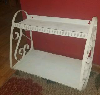 Antique White Metal Shabby Chic French Provincial 2 - Tier Wall Shelf Twisted