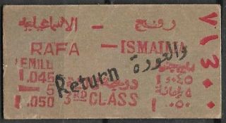 Judaica Palestine Rare Old Return Train Ticket Rafa - Ismailia