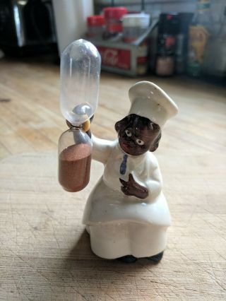 Antique Black Americana Chef Egg Timer Marked Germany Plus Busboy Figurine