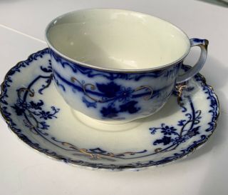 Antique Oxford Flow Blue Cup And Saucer Johnson Bros
