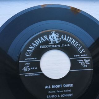 Santo & Johnny - Sleep Walk All Night Diner On Canadian/american 45 Rpm Rare Nm -