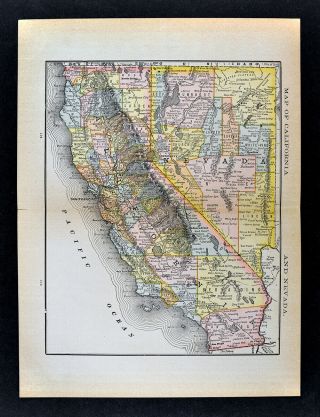 1884 Mcnally Map California Nevada San Francisco Los Angeles Diego Las Vegas