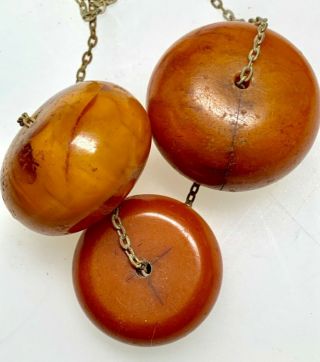 3 Large Antique African Swirl Butterscotch Copal Amber Trade Beads Resin 74g