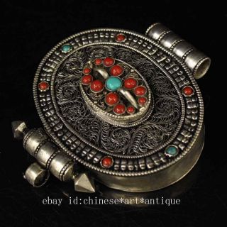 Tibet Tibetan silver Filigree inlay turquoise gem jewelry Storage Box Boxes c02B 2