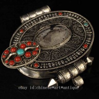Tibet Tibetan silver Filigree inlay turquoise gem jewelry Storage Box Boxes c02B 3