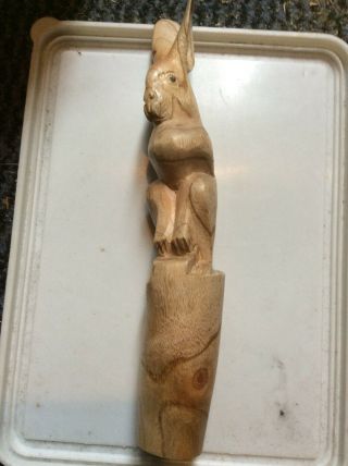 Wooden Carved Hare Head For Walking Stick Making.