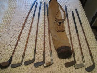 8 Antique Wood Shaft Golf Clubs 3 Putters 4 Irons 1 Driver W/bag Take A Look