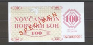 Bosnia 100 Dinara 1992 P 6s Unc - Specimen - 000000 Serial - Rare