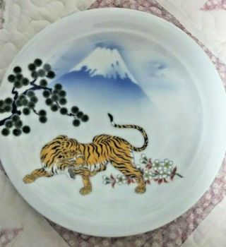 Japanese Lucky Plate Of Mt.  Fuji With Tiger Arita Ware From Japan