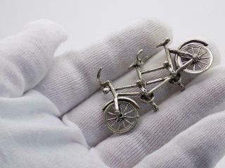 Vintage Solid Silver Italian Made Tandem Bicycle Miniature Figurine Stamped 2