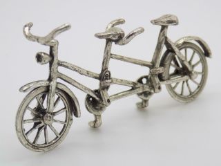Vintage Solid Silver Italian Made Tandem Bicycle Miniature Figurine Stamped 3